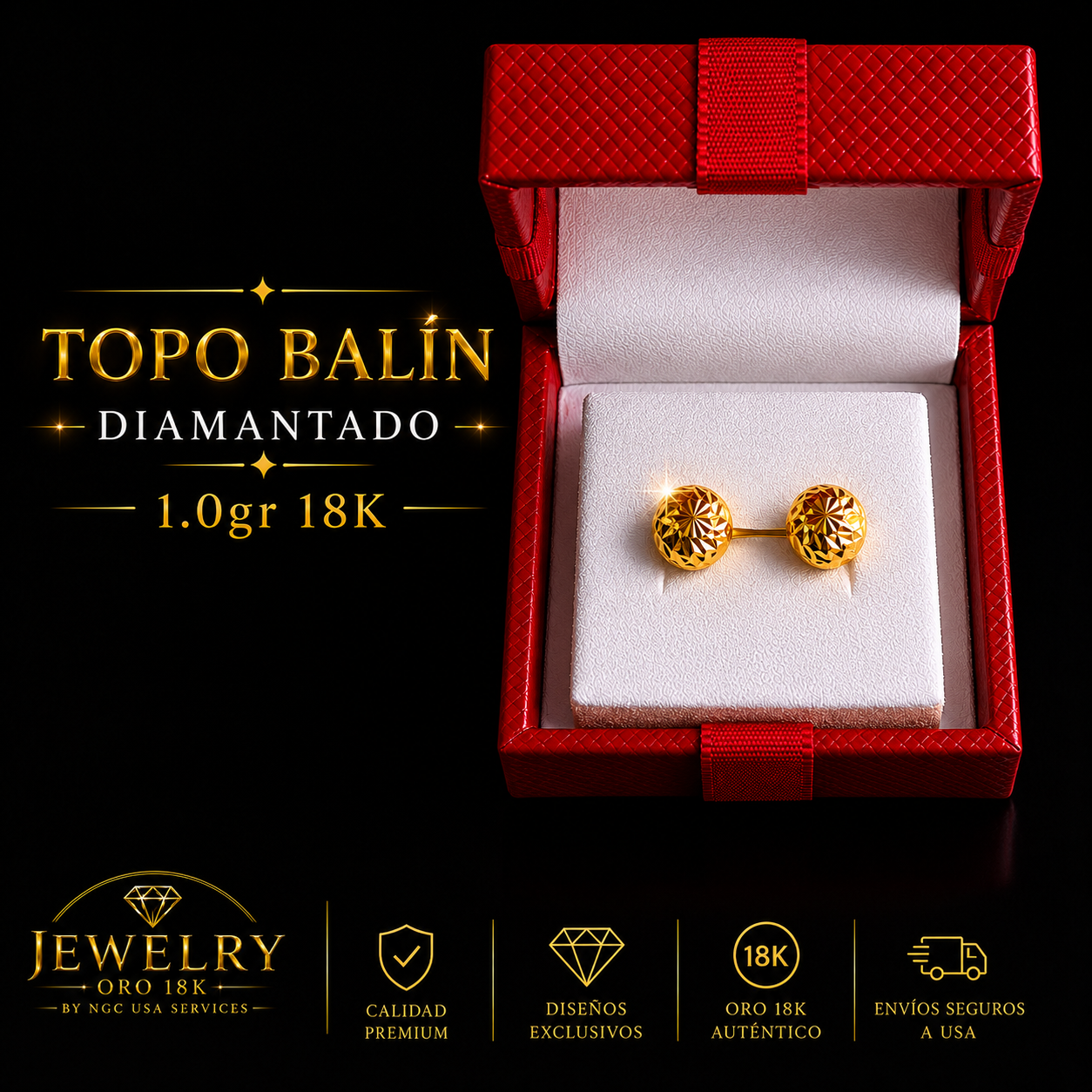 Topo Balín Diamantado 1.0gr Oro 18K - Jewelry NGC USA Services